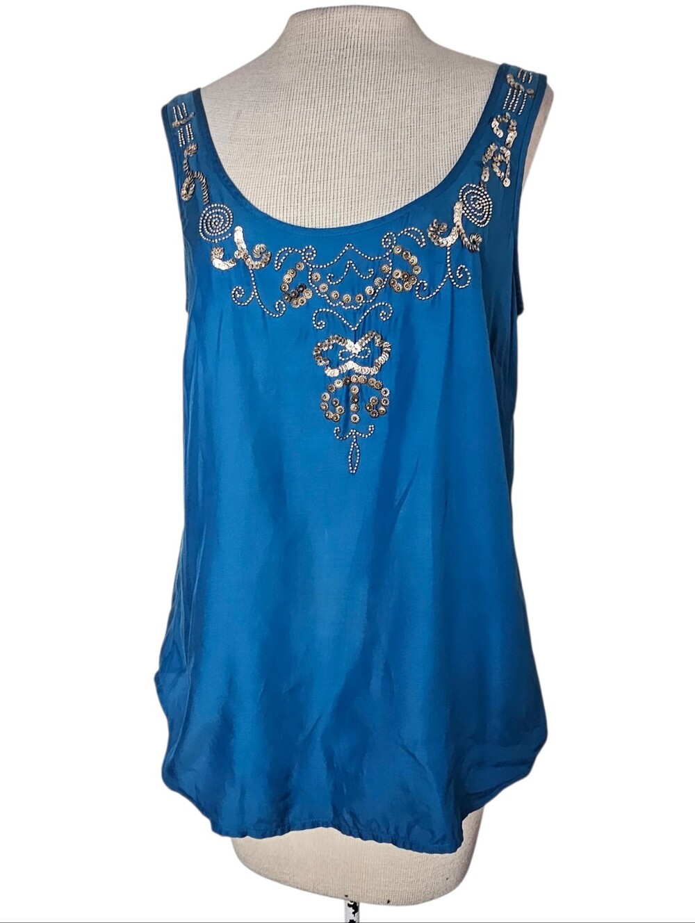 Cotton Silk Blend Tank Top Size M Y2K Fairycore Embellish Beads Boho Retro 2000s